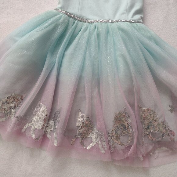 Zunie Girls Unicorn Ombre Tulle Dress 4 Sequins Green Blue Purple Party Wear - Picture 5 of 10